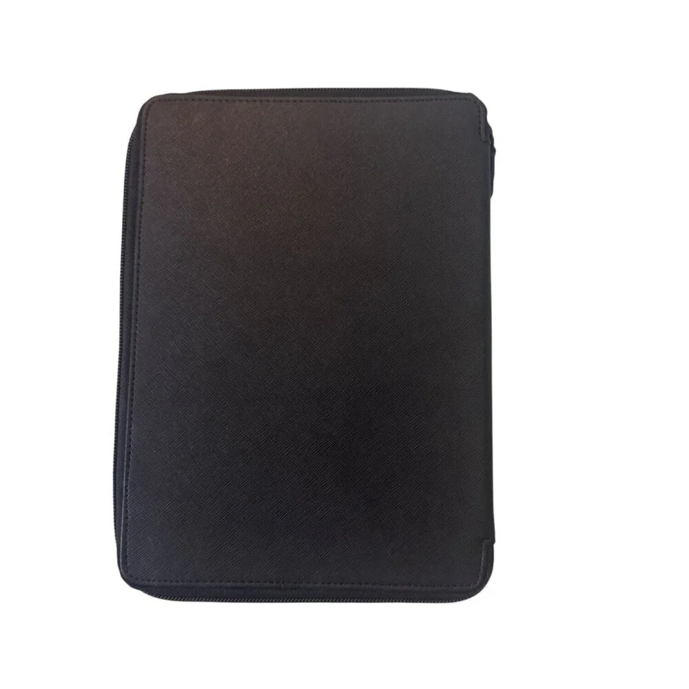 Armani Collection Black Zippered Portfolio Organizer With Two Inner Pockets For